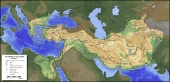 Map of Alexander's empire and the paths of the conquests (334-323 BC)