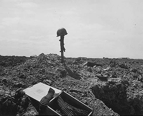 The spirit of the American Soldier: this beachhead is secure. Fellow Soldiers erected this monument to an American Soldier somewhere on the shell-blasted coast of Normandy.Source: www.army.mil