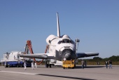 Space Shuttle Atlantis (STS-129) as the orbiter is towed from the Shuttle Landing Facility