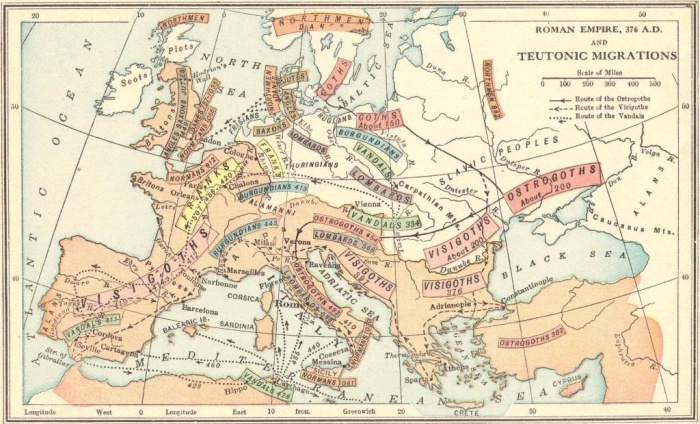 
	Roman Empire 376 A.D. and the Teutonic Migrations