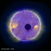 Sun and Moon, as taken by the STEREO-B spacecraft on February 25, 2007