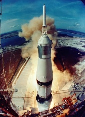 Apollo 11 liftoff as viewed from the launch tower