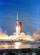 Medium-distance view of Apollo 11 liftoff