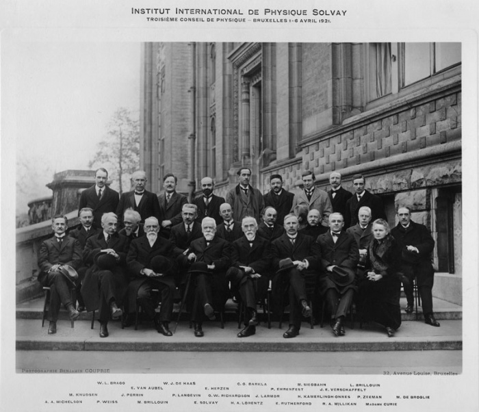 
	Third Solvay Conference on Physics, Brussels, 1921
	

	Source: http://info.med.yale.edu/library/exhibits/curie/institut.html
