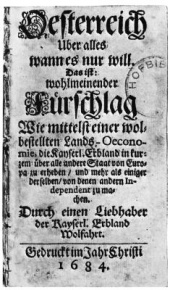Title page to Philipp von Hornigk statement of mercantilist philosophy