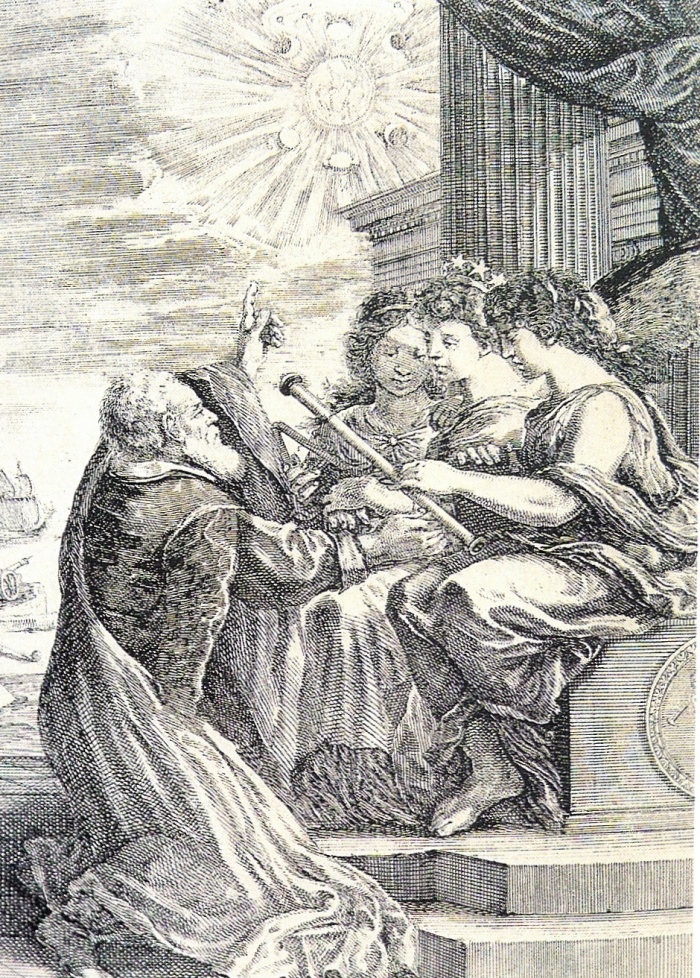
	Galileo Galilei showing medicean planets. Optics, Astronomy and Mathematics. Published in Opere, Bologna, 1656.