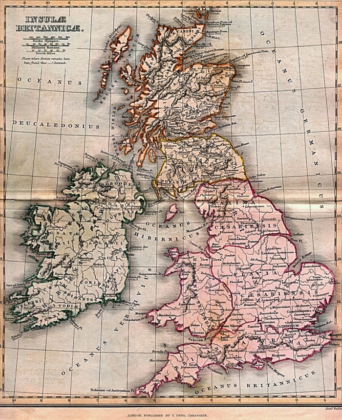 
	Britannia [Ancient British Islands], from A Classical Atlas of Ancient Geography by Alexander G. Findlay. New York: Harper and Brothers 1849. 
	
	Source: University of Texas at Austin, Perry-Castaneda Library, Map Collection
	http://www.lib.utexas.edu/maps/