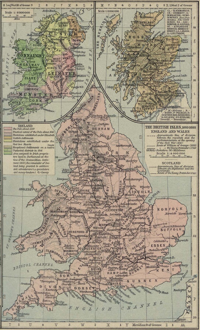 
	The British Isles, 1603-1688, from The Historical Atlas by William R. Shepherd, 1926.
	
	Source: University of Texas at Austin, Perry-Castaneda Library, Map Collection
	http://www.lib.utexas.edu/maps/