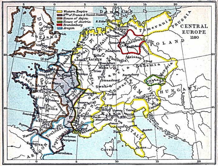 
	Central Europe 1180 A.D.

	Source: University of Texas at Austin, Perry-Castaneda Library, Map Collection
	http://www.lib.utexas.edu/maps/