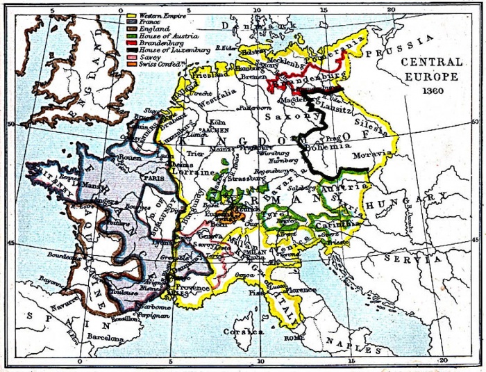 
	Central Europe 1360 A.D.

	Source: University of Texas at Austin, Perry-Castaneda Library, Map Collection
	http://www.lib.utexas.edu/maps/