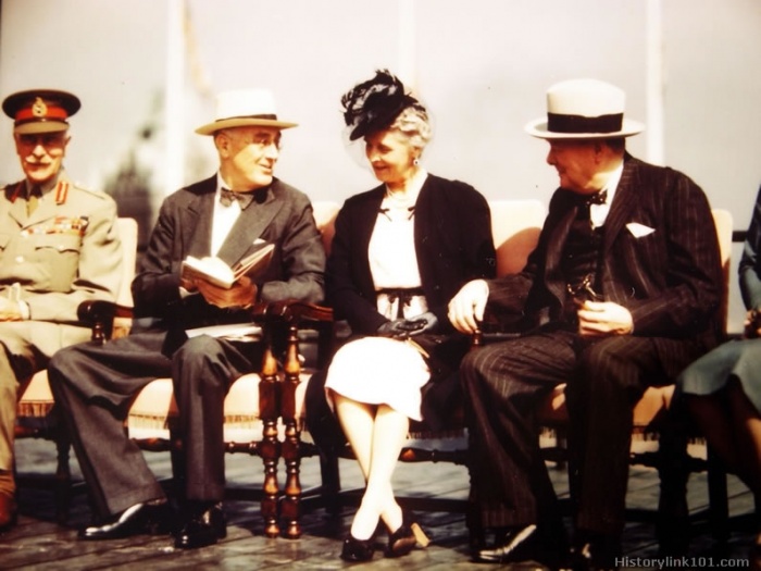 
	President Roosevelt with the Governor General of Canada, Lord Athlone; Mrs. Churchill; and Princess Alice, wife of the Governor General, at the Quebec Conference in September 1944. Canada