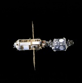 2. U.S.-built Unity connecting module (bottom) and the Russian-built Zarya module