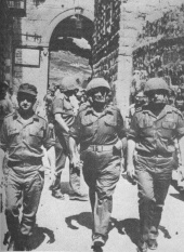 Six Day War: Left to right, Israeli generals Uzi Narkiss, Moshe Dayan and Yitzhak Rabin