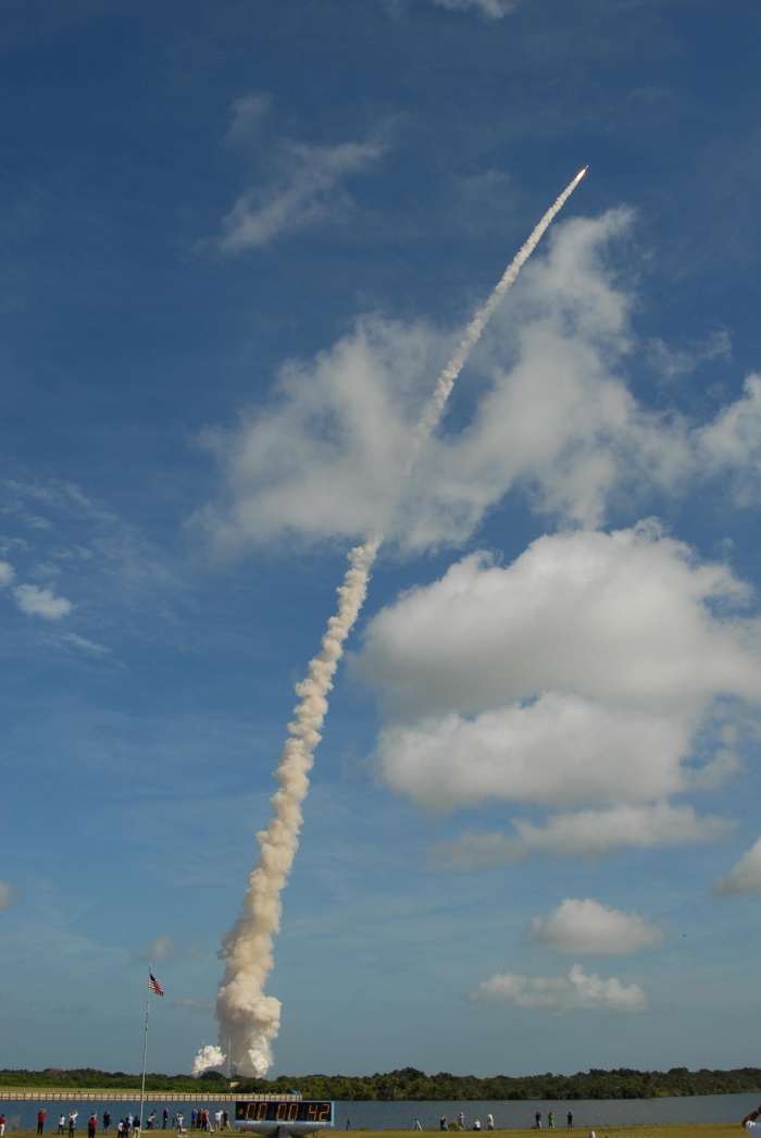 
	A Beautiful Sight!
	
	With more than 12 times the thrust produced by a Boeing 747 jet aircraft, the Constellation Program's Ares I-X test rocket roars off Launch Complex 39B at NASA's Kennedy Space Center in Florida.
	
	The rocket produces 2.96 million pounds of thrust at liftoff and goes supersonic in 39 seconds.
	
	Photo credit: NASA/Jim Grossmann
	October 28, 2009
