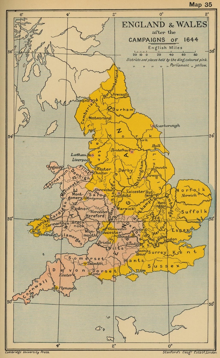 The English Civil War (1641-1651)“England did not participate in the Thirty Years’ War because the early Stuart monarchs, James I (reigned 1603–25) and Charles I (reigned 1625–49), were caught in a political dilemma from which they could not escape. Like Denmark and Sweden, England was a “domain” state: the regular revenues of the crown came not from taxes, which could be levied only by Parliament, but from the royal domain. This was not necessarily a disadvantage. The Danish monarch held more than 40 percent of the arable land in Denmark and derived vast revenues from the Sound Tolls levied on every ship passing from the North Sea into the Baltic. The Swedish royal estate derived great wealth from export duties on copper and iron, the country’s major exports. Both countries were therefore able to exert a political and military influence wholly disproportionate to their size.“England had no comparable sources of revenue. The failure of Henry VIII to retain monastic lands taken at the time of the Reformation left the crown without sufficient property to “live of its own.” Even import and export duties, though technically part of the domain, had to be authorized by Parliament. The resulting poverty, already evident under Elizabeth, restricted the crown’s ability to reward its supporters. Worse, it forced her Stuart successors to seek wealth in ways that profoundly offended their subjects. Knights’ fines, ship money, quo warranto proceedings, and the abuse of wardships struck directly at property rights and aroused a firestorm of opposition. Much of this opposition was at first centered in the legal profession where such jurists as Sir Edward Coke (1552–1634) revived the common law as a protection against royal prerogatives, but in the end Parliament proved to be the crown’s most formidable adversary. Between 1540 and 1640 the wealth and numbers of the landholding gentry, the professions, and the merchant community had increased enormously. These elements of the English elite dominated the House of Commons, which took the lead in opposing royal policies. The Stuarts feared their disaffection and would have preferred to rule without calling Parliament. Except for relatively short periods, this was impossible. Even the smallest of crises forced the crown to seek relief through parliamentary taxation. The growing resentment in Parliament might have been better managed had it not been for the personalities of the Stuart kings. Neither James nor Charles was capable of inspiring great loyalty. James was awkward, personally dirty, and a homosexual at a time when homosexuality was universally condemned. His son was arrogant and generally distrusted, while the court as a whole was thought to be morally and financially corrupt. Though James, who annoyed his subjects with treatises on everything from the evils of tobacco to witchcraft, wrote eloquently in support of the divine right of kings, the legitimacy of his family’s rule was continually undermined by his own behavior and by the devious policies of his son. The religious question was more serious. Elizabeth, not wishing “to make windows into men’s souls,” had established a church that was Protestant but relatively tolerant. Some of her subjects had retained a fondness for the ideas and liturgical practices of the old church, while others, known as Puritans, followed Calvin with varying degrees of rigor. James was a Calvinist who commissioned the King James Bible in 1611 and established Protestant colonists in northern Ireland in the same year. He quarreled with the Puritans over church governance and other matters, but he managed to avoid an open breach as they grew more powerful over the course of his reign. Charles, however, supported the anti-Puritan reforms of Archbishop William Laud (1573–1645). Though Laud was no Catholic, Queen Henriette Marie (1609–1669) heard Mass regularly. She was the sister of Louis XIII and a strong personality who exerted great influence over her husband. The Puritans suspected that Charles meant to restore Catholicism. Faith, as well as liberty and property, was thought to be at risk.Twenty years of increasingly bitter conflict between Parliament and the crown led to civil war in 1642. The Scots rebelled in 1638 when Charles tried to introduce the English Book of Common Prayer at Edinburgh. To pay for the Scottish war, he summoned what is called the Long Parliament because it met from 1640 to 1660. In response to his call for money, the Commons impeached Archbishop Laud and Charles’s chief minister, Thomas Wentworth, earl of Strafford. They then abolished the prerogative courts of Star Chamber and High Commission. When Charles failed to impeach the parliamentary leaders he fled from London, and Parliament decided to raise an army in its own defense. After three years of hard fighting, the royalists were defeated at Naseby (June 14, 1645), but serious divisions had appeared in the parliamentary ranks. The army was now dominated by Independents, who favored a congregational form of church government, while the Parliament they served was controlled by Presbyterians. The Independents refused to disband without guaranteed freedom of conscience and the removal of certain Presbyterians from Parliament. The Scots, fearing a threat to their own Presbyterian church order, were alarmed. Charles sought to capitalize on these strains by abolishing the Scottish episcopate in return for Presbyterian support, but the Scots and their English allies were defeated by the army at Preston (August 17–20, 1548). The victors now felt that compromise was impossible. In December the army captured Charles and purged the Commons of its Presbyterian members. A court appointed by the Rump, as the remnant of Parliament was now called, sentenced the king to death. He was beheaded at Whitehall on January 30, 1649.For all practical purposes, England was governed by the army. A republican constitution had been established, but real power lay in the hands of Oliver Cromwell (1599–1658), the most successful of the parliamentary generals. In 1653 he was named lord protector of the Commonwealth of England, Scotland, and Ireland. A radical Protestant, Cromwell attempted to reform English society along Puritan lines while following a vigorous policy abroad. After subduing the Scots, he fought a naval war with the Dutch (1552–54) and started another with Spain in 1656. The Irish Catholics, who had massacred thousands of Protestants in 1641, were ruthlessly suppressed. Cromwell had refused to accept the crown when it was offered to him in 1657, but when he died in the following year he left the Protectorate to his son Richard. Richard’s rule was brief and troubled. He was forced to resign after only nine months, and a Convention Parliament restored Charles II (1630–85), son of Charles I, on May 8, 1660. The English had tired of Puritanism and military rule.