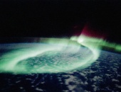 April 1991: aurora australis, or southern lights, photographed by space shuttle Discovery