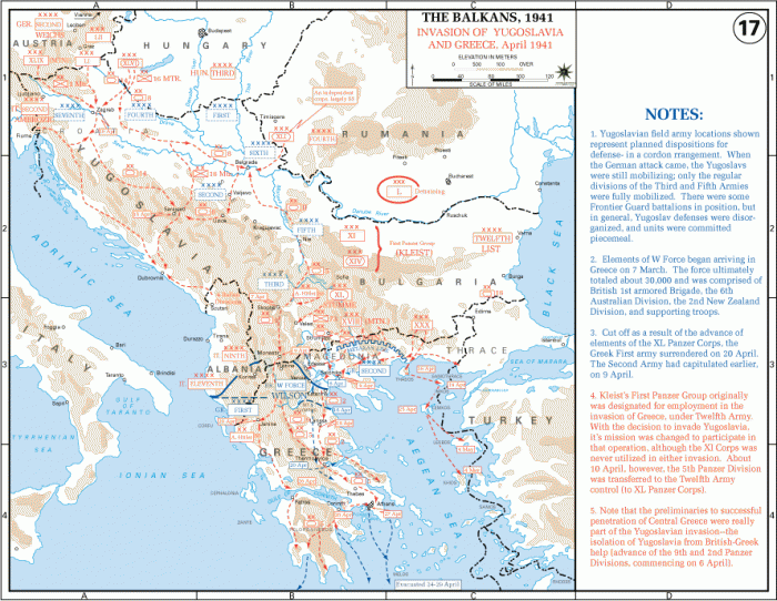
	Campaign In The Balkans, Invasion Of Yugoslavia And Greece, April 1941

	Source: U.S. Military Academy